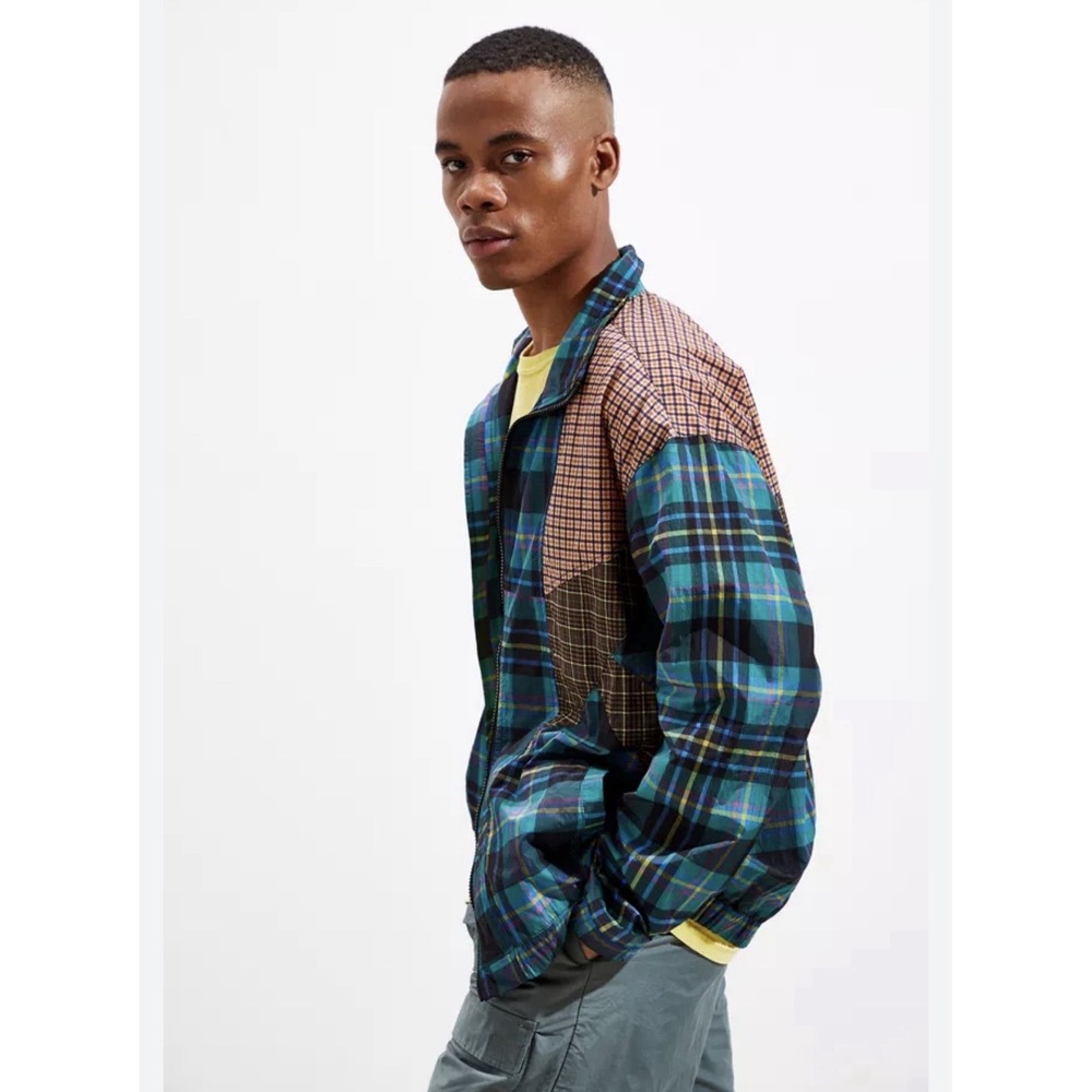 Urban Outfitters Men's Plaid Blocked Track Jacket Size Medium